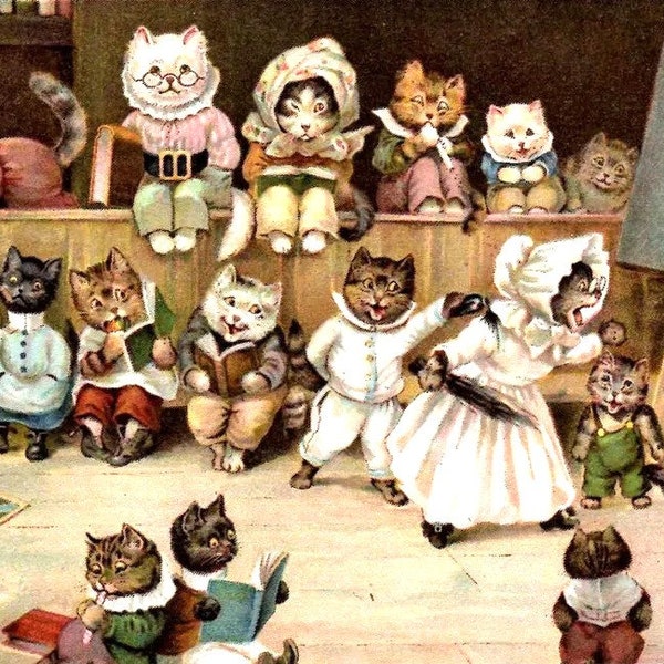 Louis Wain Cats at School, vintage print, wall art, home decor,cat print, wall hanging