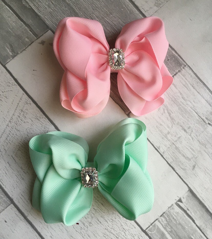 Handmade Ribbon Hair Bow with Gem bling hair bow hair Etsy
