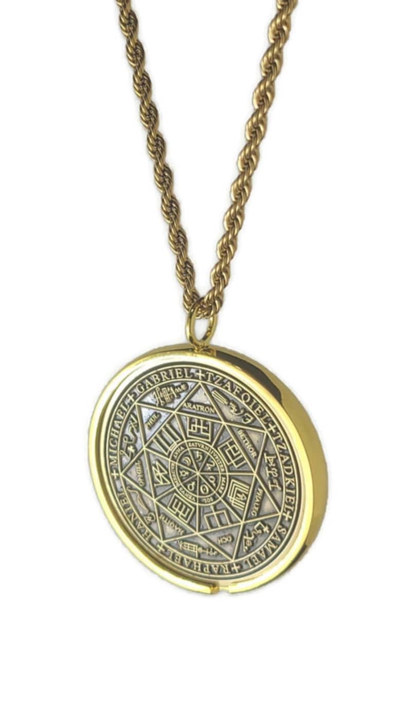 Seal of The Seven Archangels + 72 names of God + 1FitAll King Solomon Coin bezel kabbalah seal talisman Necklace