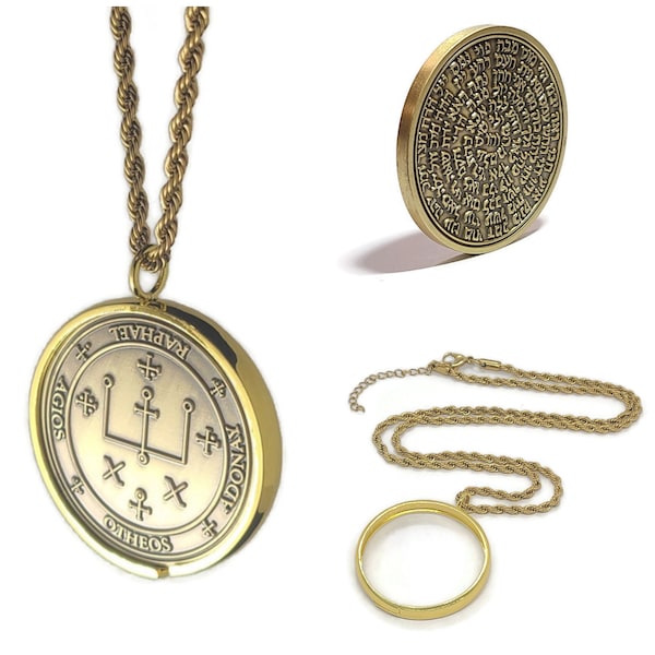 The Archangel Raphael + 72 names of God + 1FitAll King Solomon Coin bezel kabbalah seal talisman Necklace