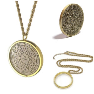 Seventh Pentacle of Mars + 72 names of God + 1FitAll King Solomon Coin bezel kabbalah seal talisman Necklace