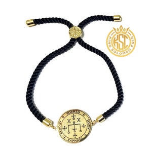 Archangel Raphael Bracelet – King Solomon Seal Coin Jewelry – 72 Names of God Black Cord Kabbalah Healing Amulet