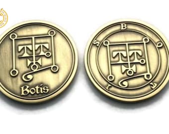 Botis Demon Sigil Mynt, Ars Goetia Sigill, Försoningstalisman, Massiv Mässing (38 mm)
