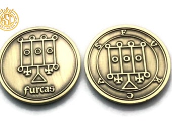 Furcas Sigil-mynt, Ars Goetia-sigill, mässingstalisman, kung Salomos mindre nyckel