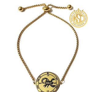 Pulseira de Ouro com o Quinto Pentáculo de Marte + 72 nomes de Deus, Cabala, Selo do Rei Salomão