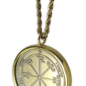 Sixth Pentacle of Saturn Brass Coin Necklace: Kabbalah Talisman