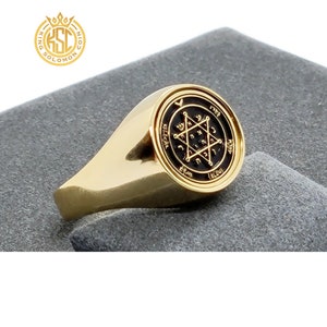 Second Pentacle of Jupiter + 72 names of God kabbalah King Solomon Coin seal 18K Gold Plated Swivel Ring