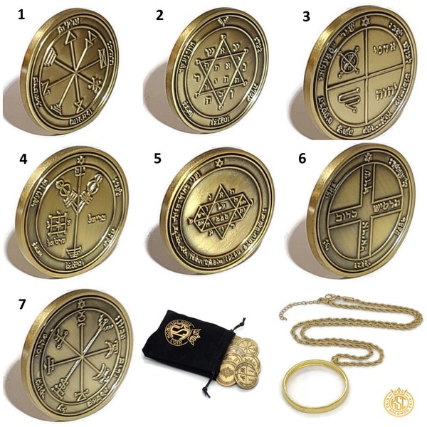 7 Pentacles of Jupiter + 72 names of God + 1FitAll bezel Necklace kabbalah King Solomon Coin seal talisman