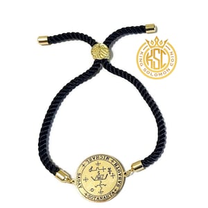 Archangel Michael Protection Bracelet – King Solomon Seal Coin & 72 Names of God (Black Cord)