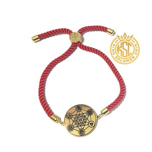 Metatron’s Cube Bracelet – King Solomon Seal Coin & 72 Names of God (Red Cord)