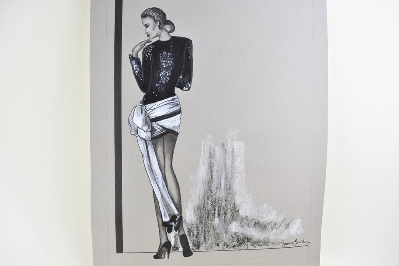 Original Charcoal Drawing of Fashionable Woman Wall Art Home House Decor on Crescent Board Suitable for Framing 12 Inches by 16 Inches