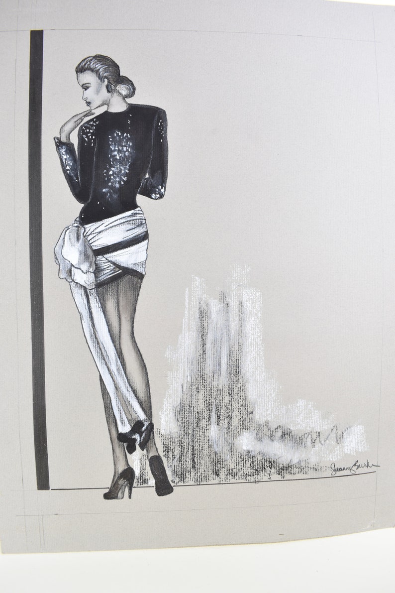 Original Charcoal Drawing of Fashionable Woman Wall Art Home House Decor on Crescent Board Suitable for Framing 12 Inches by 16 Inches