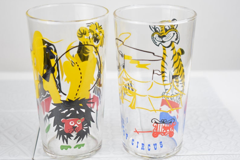 vintage circus drinking glasses