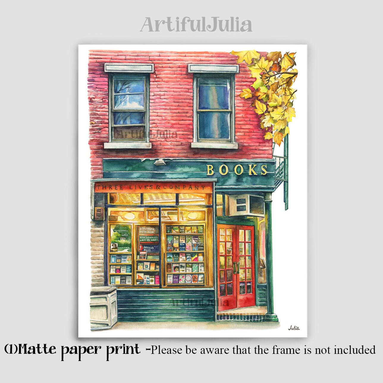 Book Store Art New York Art Print of Watercolor Etsy