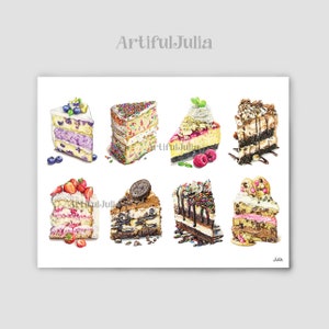 Cake Poster, Cake Art Print, Kitchen Wall Art, Baking Gift, Kitchen Decor, Food Poster, Watercolor Cakes, For Baker, Bakery Wall Decor