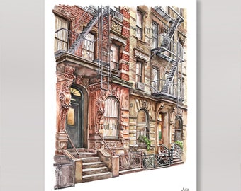 Greenwich Village NYC art print City illustration New York Street View of my original watercolor painting