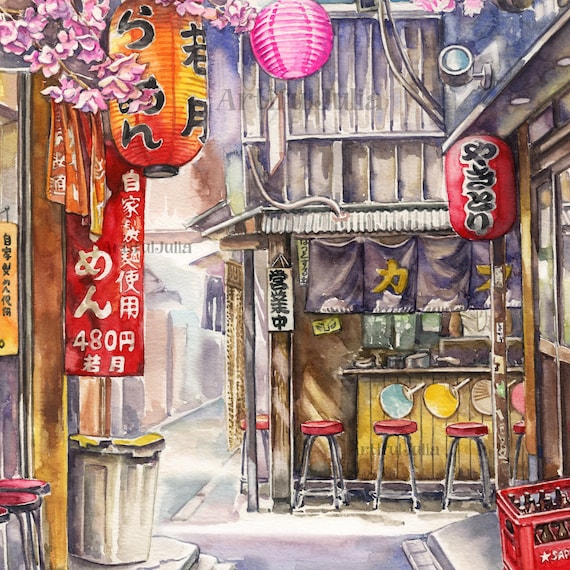Japan Painting Yokocho Alley, Shinjuku, Tokyo, Japan Art Print