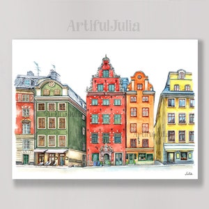 Stockholm Sweden Canvas Art Print Matte Paper Print City World illustration art print of my original watercolor painting