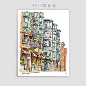 North End, Boston, Massachusetts Boston Wall Art Print City Painting America City Watercolor Painting Boston Painting Hand Painted