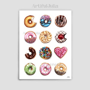 Donut Poster Donut Watercolor Donut Art Print Donut Shop wall Kitchen Wall Decor Dessert Donut Watercolor Painting Nursery Wall Art