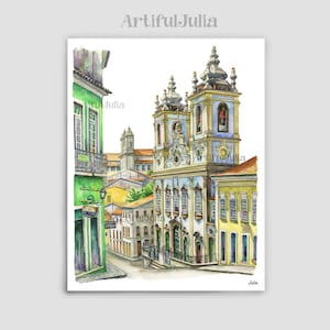 Brazil Watercolor Painting Salvador De Bahia Brazil Art Print Bahia Print Brazil Wall Art Bahia Wall Art Brazil Print Bahia Painting