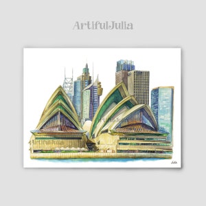 Sydney Australia Art Print of Watercolor Painting Sydney Print Sydney Opera House Wall Art Australia Travel Poster Sydney Skyline