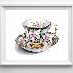 Teacups Painting Teacup Watercolor Art print Teacups painting Kitchen wall Art Print of original watercolor painting