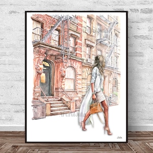 NYC Wall Print, Fashion Wall City Illustration Art Print West Village Posterof my original watercolor painting