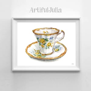 Teacups Painting Teacup Watercolor Art print Teacups painting Kitchen wall Art Print of original watercolor painting