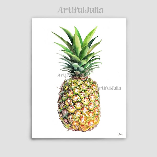 Pineapple Artwork Watercolor Painting Yellow Fruit Pineapple Art Print of my original watercolor Yellow Painting