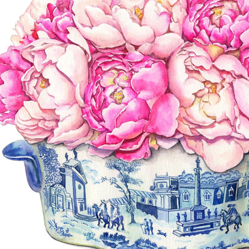 Blue and White Art Ginger Jar Art Print Floral Flower Bouquet Etsy