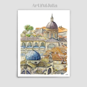 Dubrovnik Croatia Art Print Dubrovnik Wall Art Croatia  European City Watercolor Painting  Coastal Print Dubrovnik Print City Canvas Art