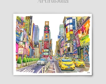 Timesquare Art New Yok Painting Manhattan Art Canvas NYC Art Print Matte Paper Print City illustration of my original watercolor painting