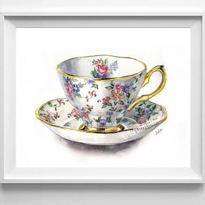 Teacups Painting Teacup Watercolor Art print Teacups painting Kitchen wall Art Print of original watercolor painting