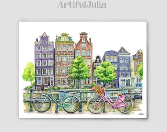 Amsterdam Art Print, Holland Wall Art, Bikes Amsterdam Travel Poster, Amsterdam Gift, The Netherlands Gift, Netherlands Poster