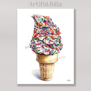 Eis Art Print Bunte Streusel Eistüte Illustration Kunstdruck meines original Aquarells