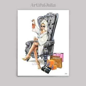 Happy Woman Wall Art Print Fashion illustration Luxury Life artwork Watercolor Painting Fashion Art Print Canvas Wall Art