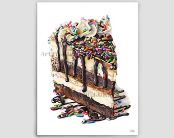 Cake Painting Sprinkled Cake Art Print Food Watercolor Painting Dessert Wall Art Prints Art for Kitchen Dessert Painting