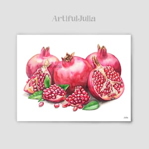 Pomegranate art print, botanical watercolor pomegranate print kitchen art, watercolor painting, still life print kitchen wall decor