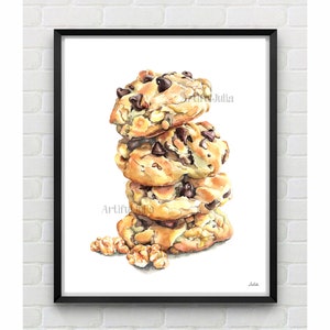 Cookie Painting Stack of Cookies Art Print Chocolate Cookies Poster Wall Art  of my watercolor painting