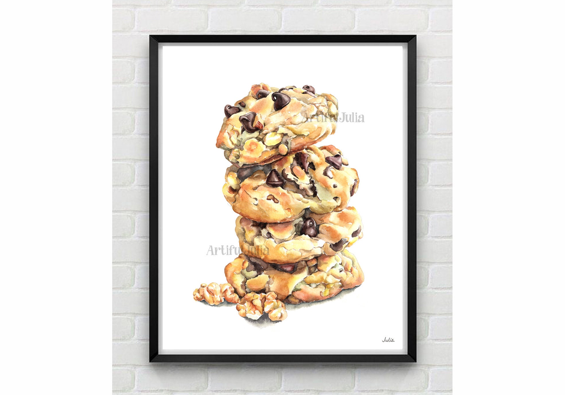 Cookie Painting Stack of Cookies Art Print Chocolate Cookies Poster Wall Art  of my watercolor painting