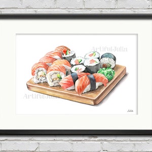 Sushi Watercolor Art Print High Quality Print Food Painting Japanese Food Artwork Sushi Art Print