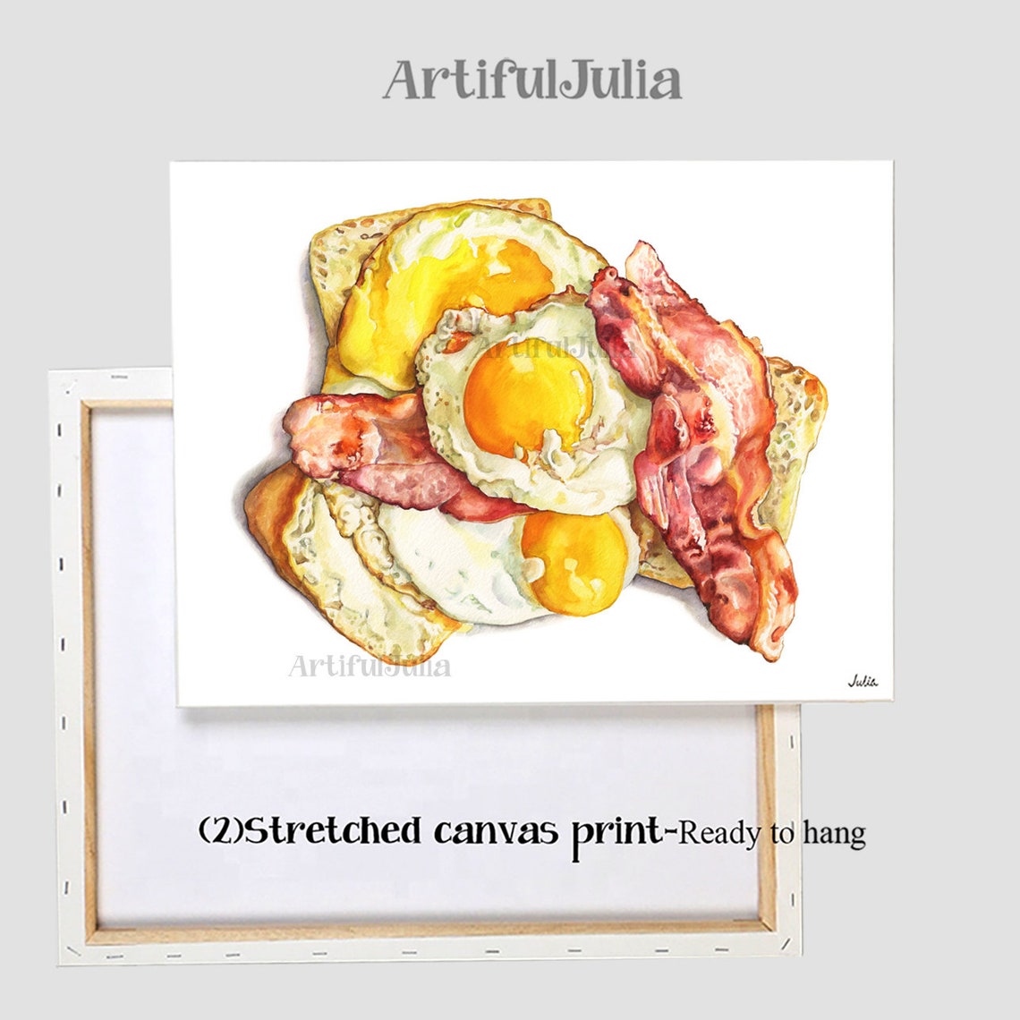 Breakfast Print Breakfast Watercolor Painting Eggs and Bacon Print Kitchen Art ...