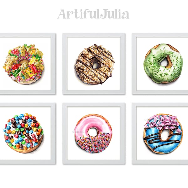 Donuts Painting Donut Poster Donut Art Prints Cute Painting for Wall  A Set of 2, 3, 4 & 6 Dessert Art of my original watercolor