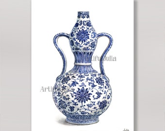 Blue And White Chinoiserie Art Chinese Vase Willow Style Poster Blue Painting Art Print blue & white Porcelain Blue And White Bone China