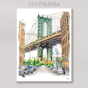 Dumbo Bridge The Manhattan Bridge from Dumbo Brooklyn art print of my original watercolor painting