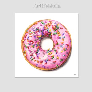 Donut wall Art Print Watercolor Painting Strawberry Frosted Donut Sprinkles Dessert print Cute Artwork Donut Pink Painting Pink Donut