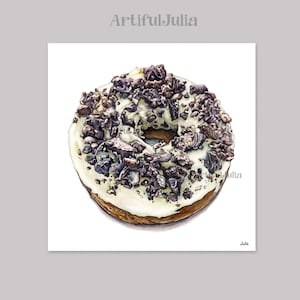 Oreo Cookies Donut Wall Art Print Dessert Artwork Donut Watercolor painting Nursery Wall Art
