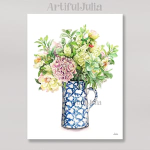 Blumen Leinwand Kunst Blumen Malerei Poster Blumen Wand Kunst Drucke Chinesische Blaue Vase Aquarell Blumen Malerei Home Chinoiserie Art Print