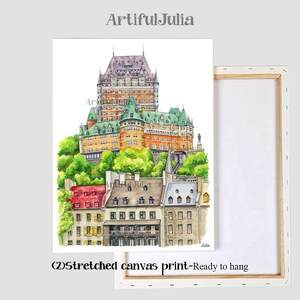 Puede incluir: Pintura acuarela de una ciudad con un gran edificio naranja y verde en el centro. El edificio est&aacute; rodeado de edificios m&aacute;s peque&ntilde;os con techos rojos. La pintura est&aacute; sobre un fondo blanco.